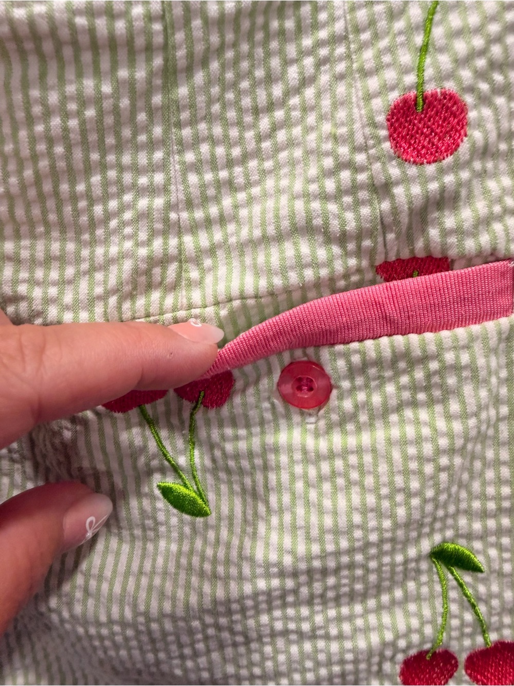 Lilly Pulitzer Pink Cherry Seersucker Mini Skirt on Light Green - Picture 5 of 5